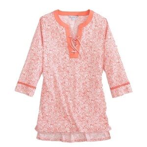 NWT Southern Tide Hailey Printed Lace Up Conch Shell Tunic Top White/Pink